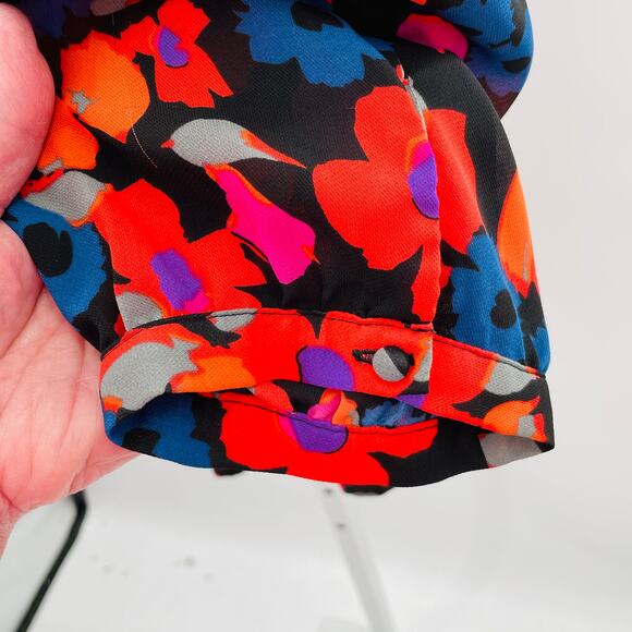 Mercer & Madison Orange Pink Floral V-Neck Long Sleeve Top Blouse M - Picture 4 of 9